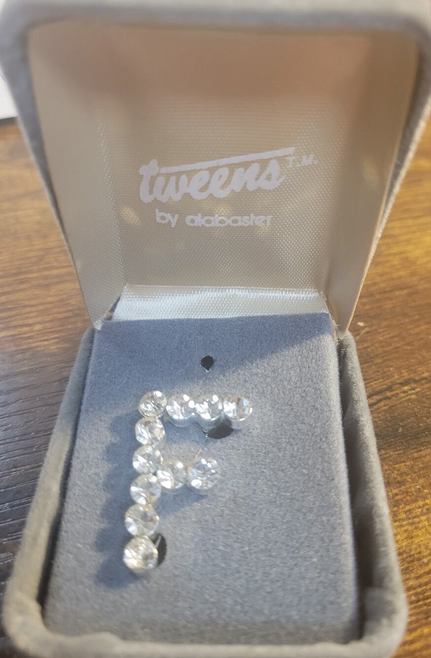 VTG Letter F Rhinestone Brooch